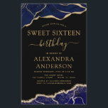 Budget Agate Sweet 16 Navy Blue Gold<br><div class="desc">Budget Agate Geode Black,  Navy Blue und Gold Foil Birthday Party Einladungen - beinhaltet moderne und elegante Drehbuch für die besondere 16 . Geburtstag (16.) Geburtstagsfeier.</div>