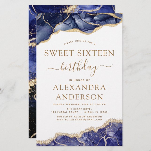 Budget Agate Sweet 16 Navy Blue Gold (Vorne/Hinten)