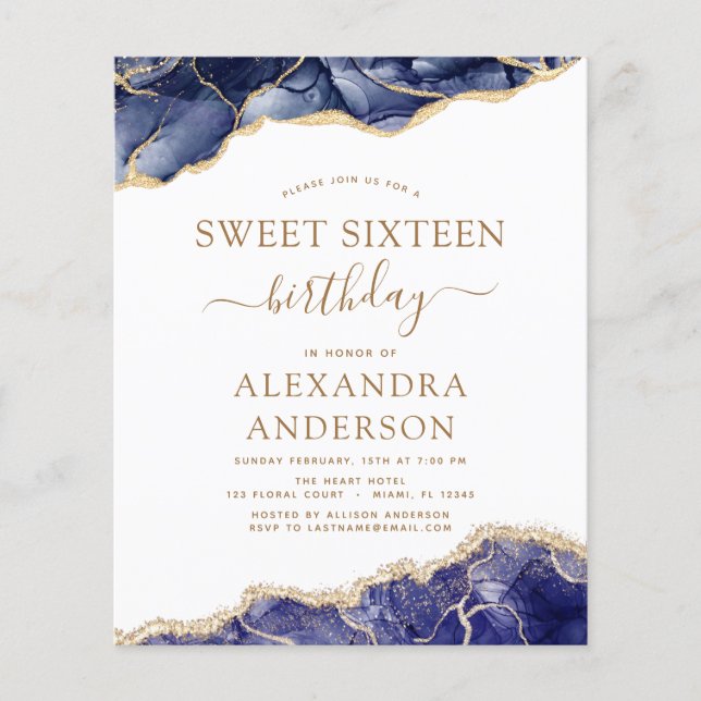 Budget Agate Sweet 16 Navy Blue Gold Flyer (Vorne)