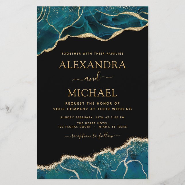 Budget Agate Turquoise Aquamarin Gold Hochzeit (Vorderseite)