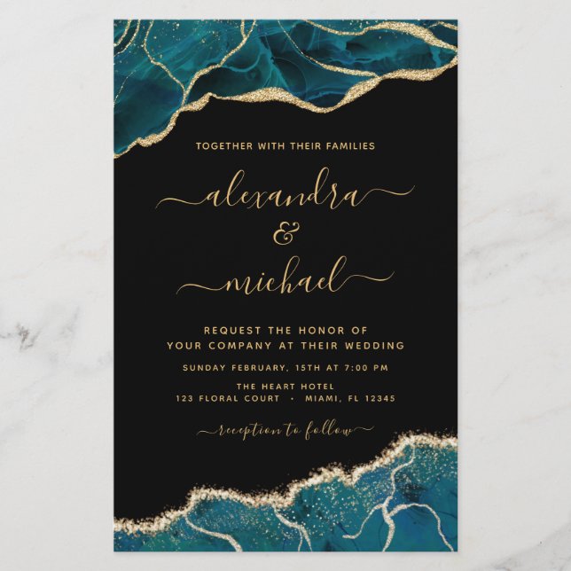 Budget Agate Turquoise Aquamarin Gold Hochzeit (Vorderseite)