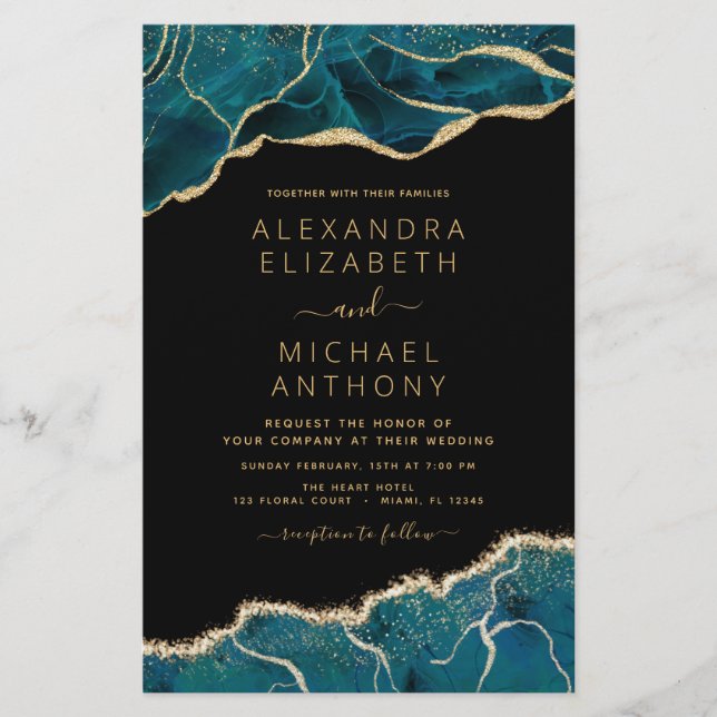 Budget Agate Turquoise Aquamarin Gold Hochzeit (Vorderseite)