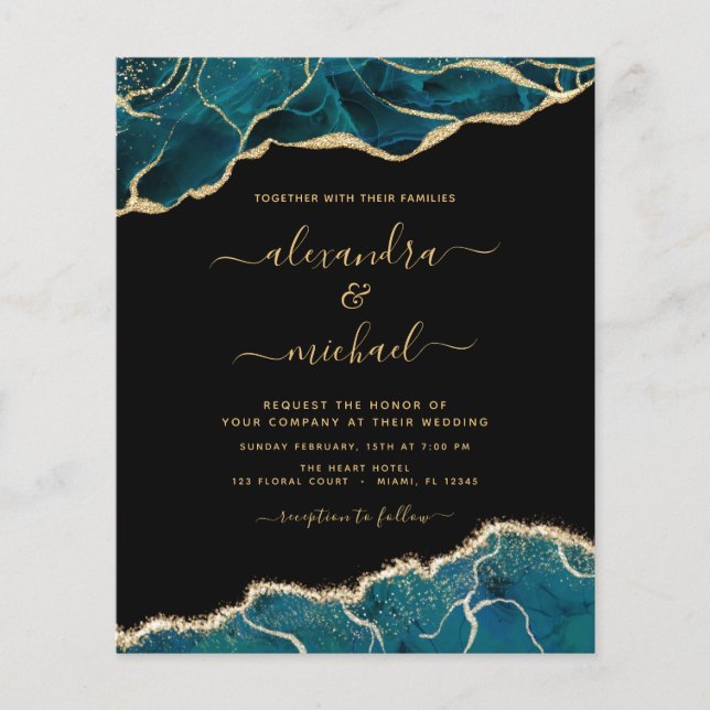 Budget Agate Turquoise Aquamarin Gold Hochzeit Flyer (Vorne)