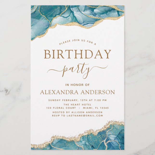 Budget Agate Turquoise Birthday Party Aquamarin Go (Vorderseite)