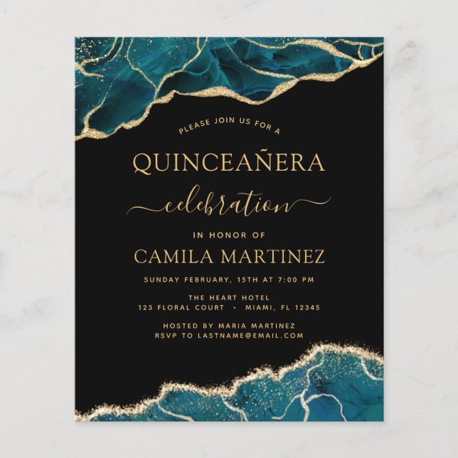 Budget Agate Turquoise Quinceañera Aquamarin Gold Flyer (Vorne)