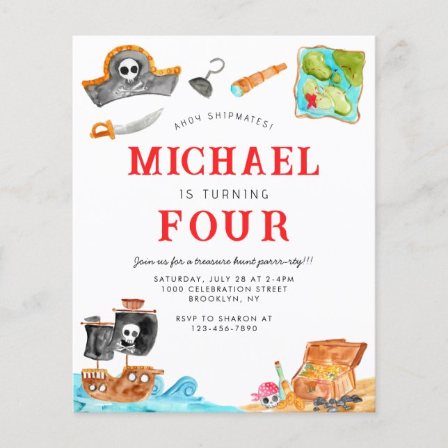 Budget Ahoy Matey Treasure Hunt Pirate Birthday (Vorderseite)