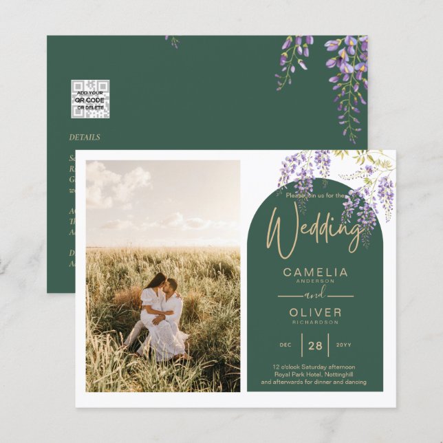 Budget All-in1 FOTO Wedding Wisteria QR Code INV (Vorne/Hinten)