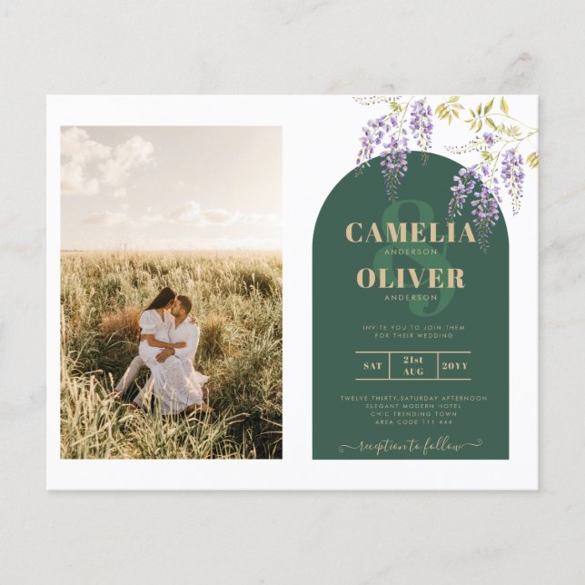 Budget All-in1 FOTO Wedding Wisteria QR Code INV Flyer (Vorne)