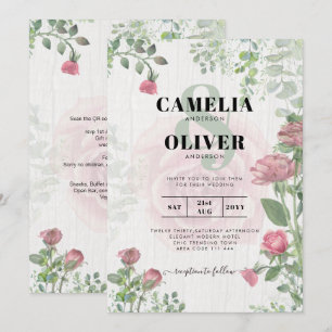 Budget All-in-1 Dusty Pink Roses Floral Wedding Einladung