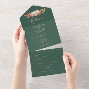BUDGET All-in-1 Herbst Pumpkin Green Gold Wedding All In One Einladung