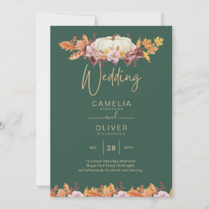 BUDGET All-in-1 Herbst Pumpkin Green Gold Wedding Einladung