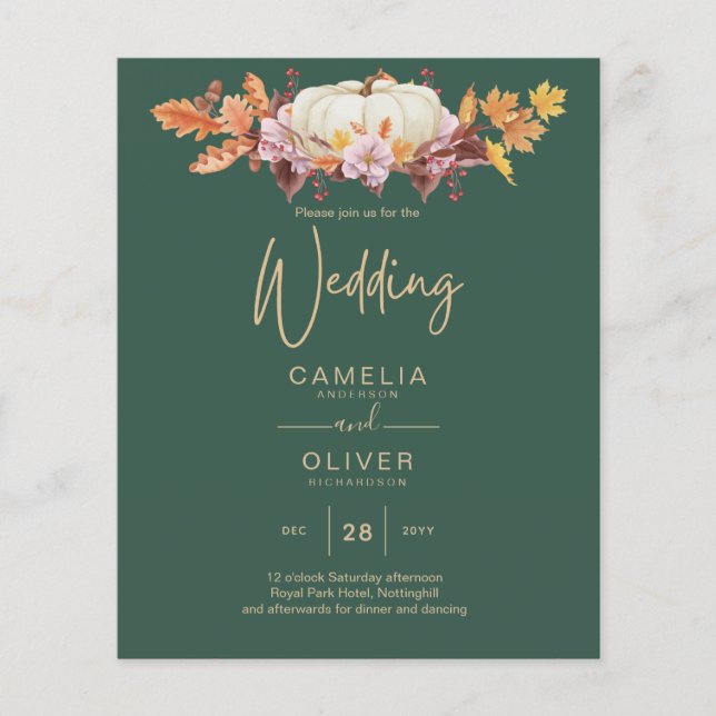 BUDGET All-in-1 Herbst Pumpkin Green Gold Wedding Flyer (Vorne)