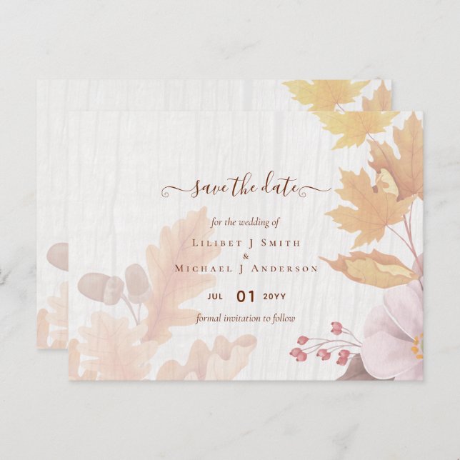 BUDGET All-in-1-Herbstlaub Terracotta Wedding Postkarte (Vorne/Hinten)