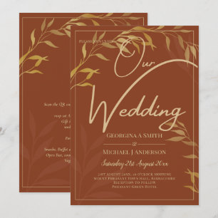 Budget All-in-1 Rustic Terracotta GOLD Wedding Einladung