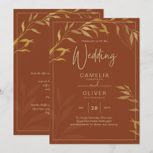 Budget All-in-1 Rustic Terracotta GOLD Wedding Einladung