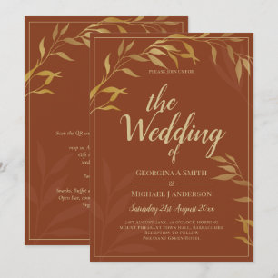 Budget All-in-1 Rustic Terracotta GOLD Wedding Einladung
