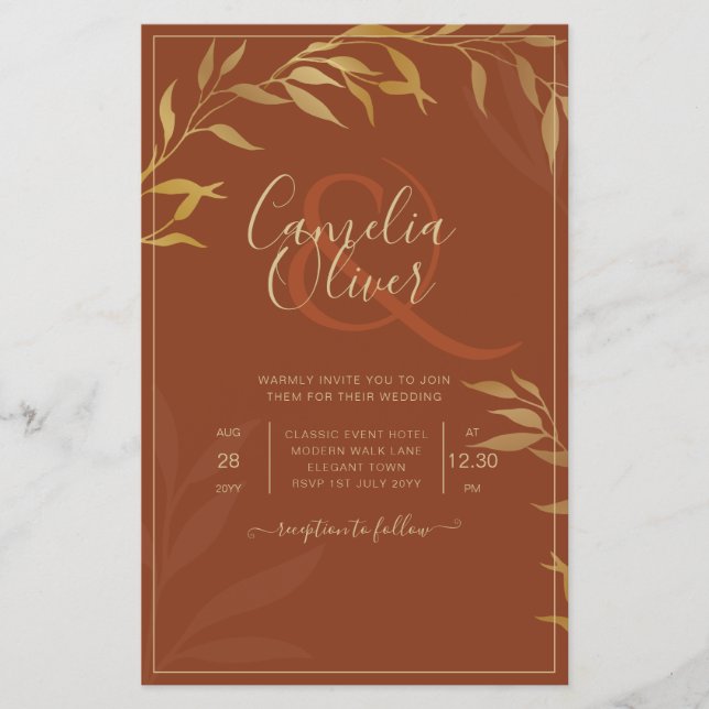 Budget All-in-1 Rustic Terracotta GOLD Wedding Flyer (Vorne)