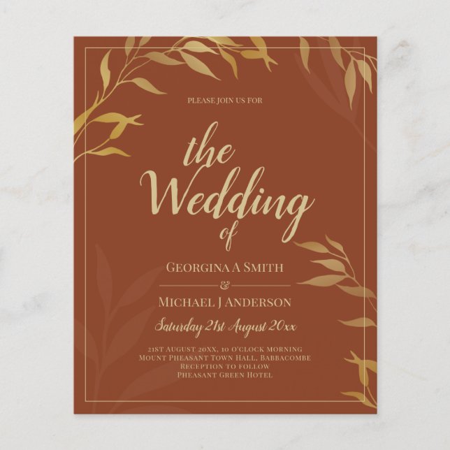 Budget All-in-1 Rustic Terracotta GOLD Wedding Flyer (Vorne)