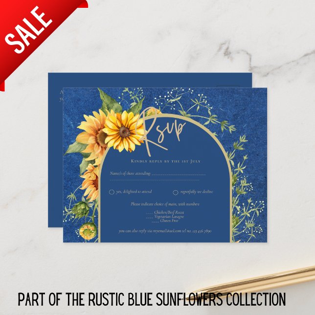 BUDGET All-in-1 Rustikale Sonnenblumen BLAU Hochze Postkarte (Von Creator hochgeladen)