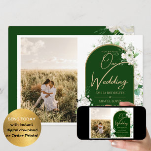 Budget All-in-1 White Roses Green Wedding QR Code Einladung