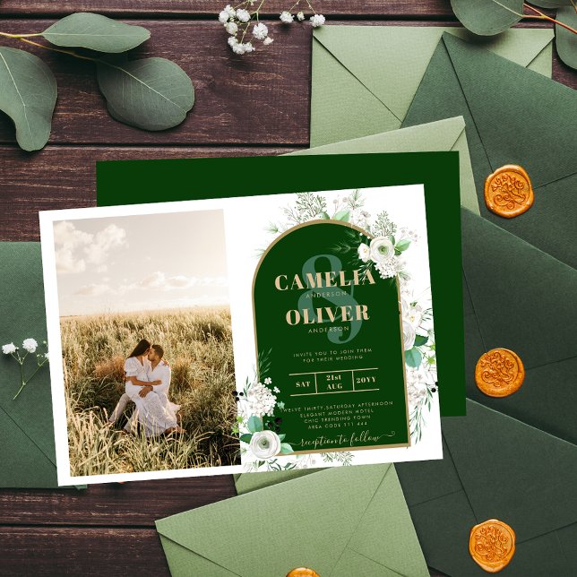 Budget All-in-1 White Roses Green Wedding QR Code Einladung (Von Creator hochgeladen)