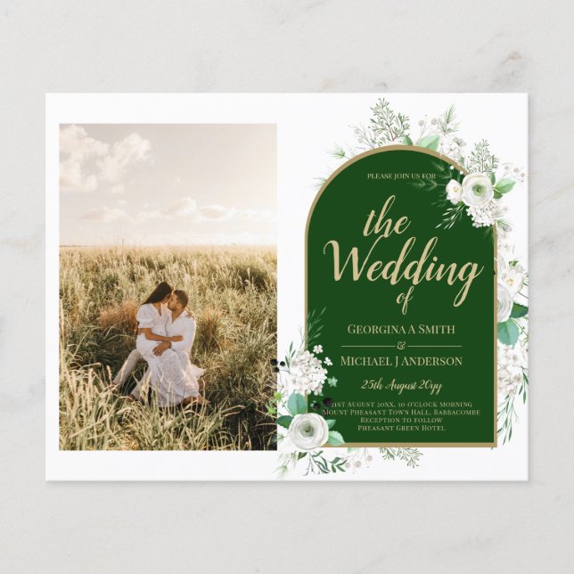 Budget All-in-1 White Roses Green Wedding QR Code Flyer (Vorne)