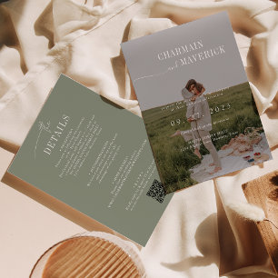 Budget alles in einem + QR-Code Sage Green Wedding Einladung
