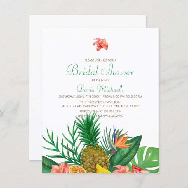 Budget Ananas Hawaiian Bridal Dusche Einladung (Vorne/Hinten)