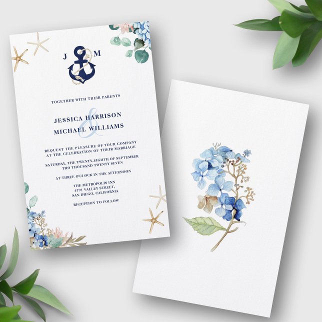 Budget Anchor Greenery Bloral Wedding Einladung (Von Creator hochgeladen)