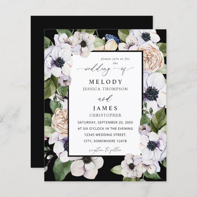 Budget Anemone White Floral Wedding - Black (Vorne/Hinten)