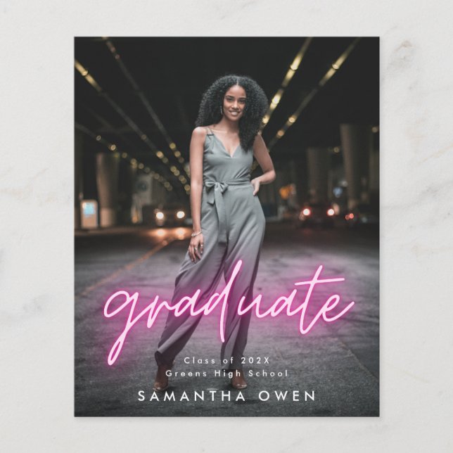 Budget Anpassbares Pink Neon Abschluss Foto Flyer (Vorne)