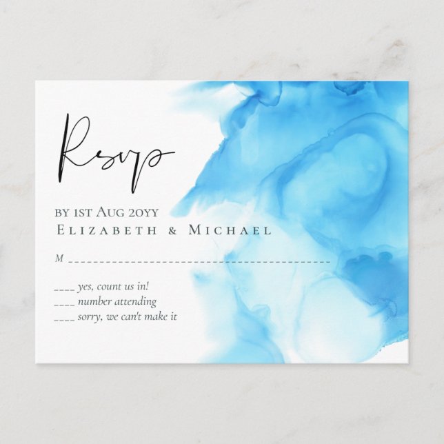 Budget Aqua Blue Watercolor Wash Wedding Postkarte (Vorderseite)