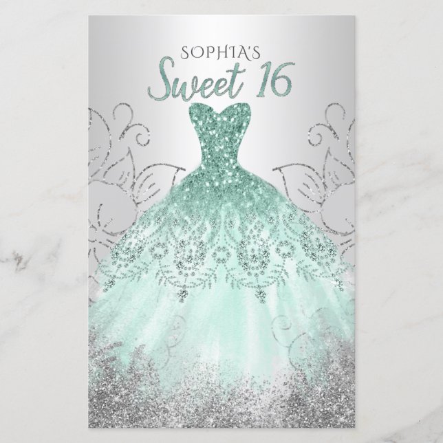 Budget Aqua Dress Sweet 16 Einladung (Vorderseite)