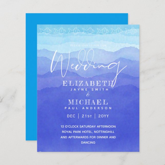 BUDGET Aqua Ocean Wedding Invite Beach Destination (Vorne/Hinten)