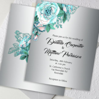 Budget Aqua Rose auf elegante Silver Wedding Einla Flyer