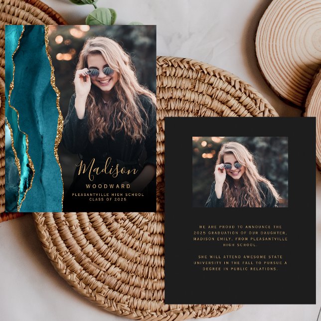 Budget Aquamarin Agate Foto Dark Grad Ankündigung (Von Creator hochgeladen)