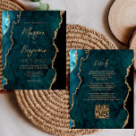 Budget Aquamarin Agate Script QR Code Wedite Einla<br><div class="desc">Diese elegante Hochzeitseinladung zeigt ein Hintergrundbild des aquamarinen blauen Aquarelles mit vergoldetem Imitat Glitzer. Der anpassbare Text kombiniert goldfarbene moderne Handschrift, Copperplate und kursiven Schriftart. Die Rückseite bietet Platz für Hochzeitsdetails auf einem aquamarinen Hintergrund, zusammen mit einem QR-Code, den die Gäste scannen können, um Ihre Website und UAWG zu besuchen,...</div>