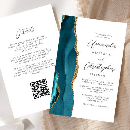 Budget Aquamarin Blue Gold Agate QR Code Hochzeit