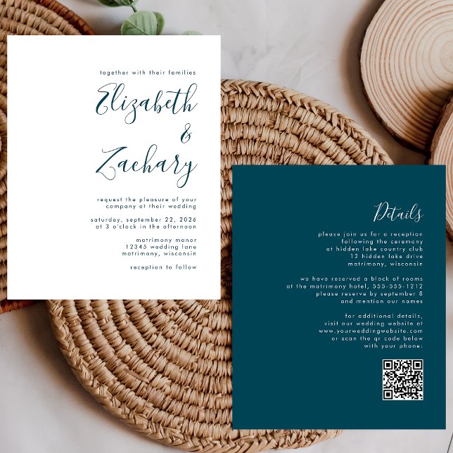 Budget Aquamarin Blue Script QR Code Wedite Einlad (Von Creator hochgeladen)