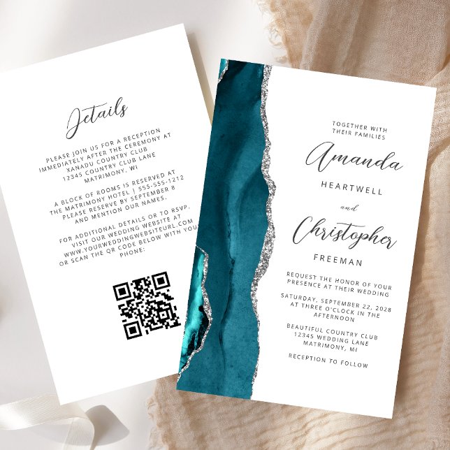 Budget Aquamarin Blue Silver Agate QR Code Wedding (Von Creator hochgeladen)
