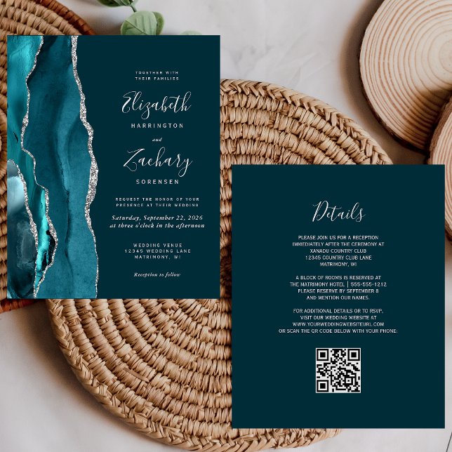 Budget Aquamarin Blue Silver Agate QR Code Wedding (Von Creator hochgeladen)