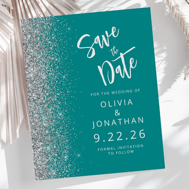 Budget Aquamarin Blue Silver Glitzer Save the Date (Von Creator hochgeladen)