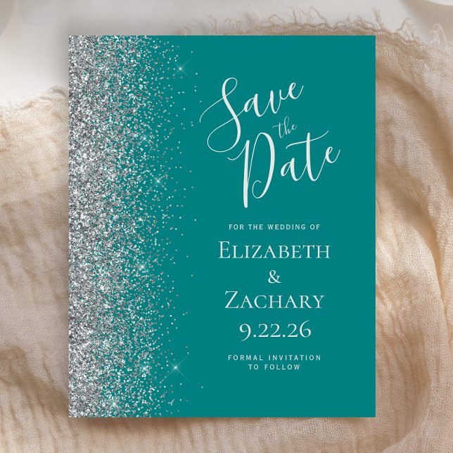 Budget Aquamarin Blue Silver Save the Date Card (Von Creator hochgeladen)