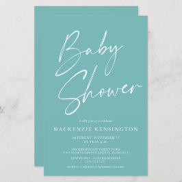 Budget Aquamarin Blue Simple Script Baby Dusche