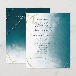 BUDGET Aquamarin Gold Abstrakte Hochzeit Einladung
