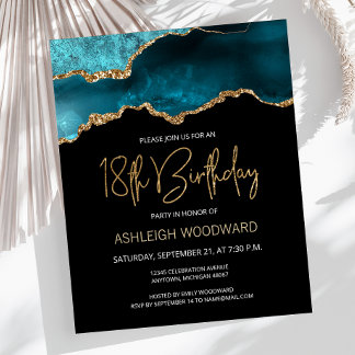Budget Aquamarin Gold Agate 18. Geburtstag Einladu