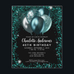 Budget Aquamarin Green Black Glitzer Balloon Gebur Flyer<br><div class="desc">Moderner Glam Aquamariner grüner Schwarzer Silber Glitzer Sparkle Ballon Elegant Stilvolle Einladung zum Geburtstag</div>