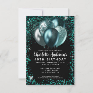 Budget Aquamarin Green Black Glitzer Balloon Gebur Mitteilungskarte