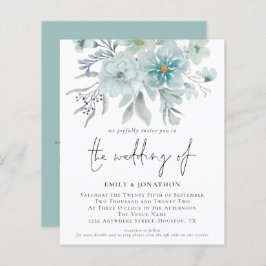 Budget Aquamarin Sea Mist QR Florals Einladung Hoc