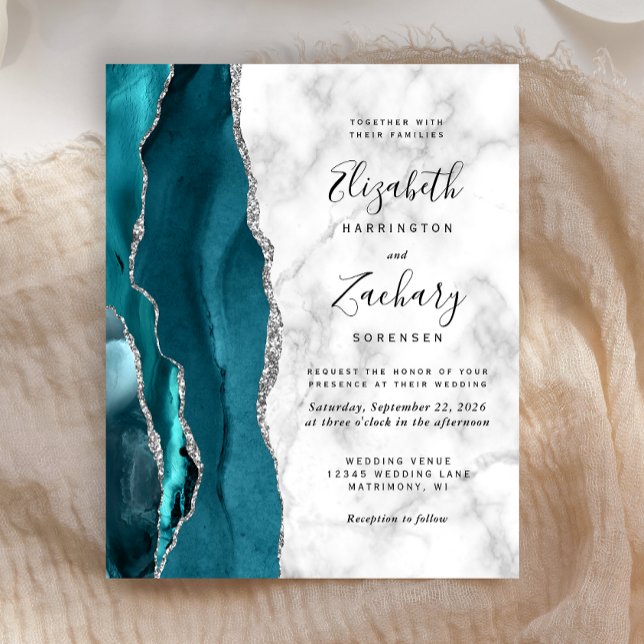 Budget Aquamarin Silver Agate Marble Wedding Einla (Von Creator hochgeladen)